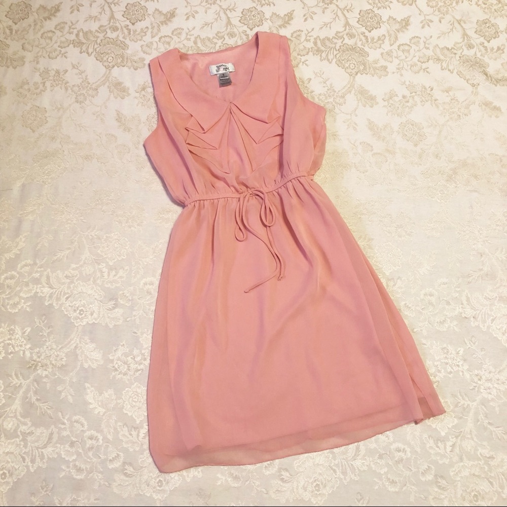 Sweet Storm | Pink Coral Sheer Mini Dress Ruffled